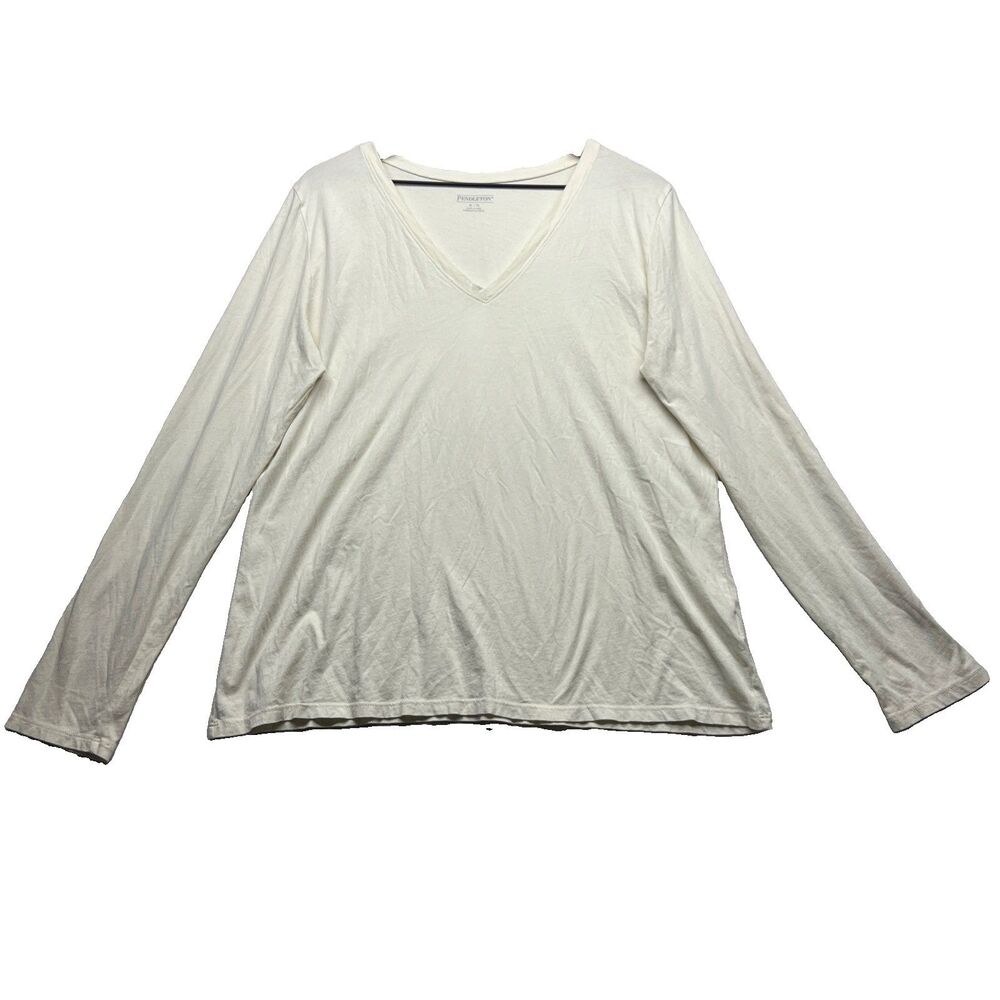 Pendleton Top Womens XL Cream Pullover V-Neck Long Sleeve Minimalist Basic